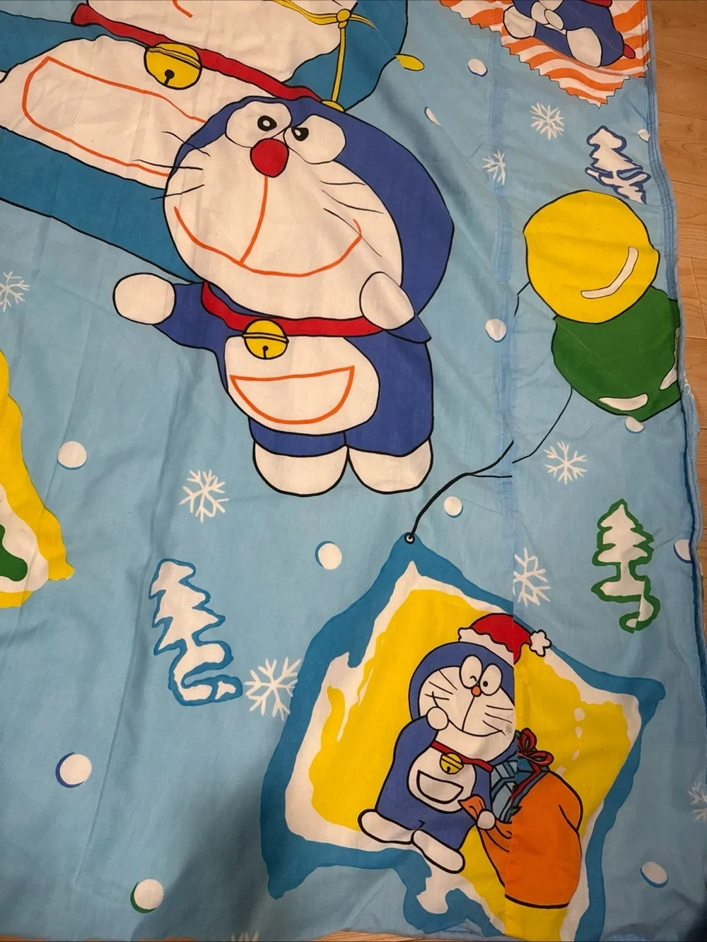 Doraemon Blue Kids Snowflake Winter Theme Comforter 78”  x 55”